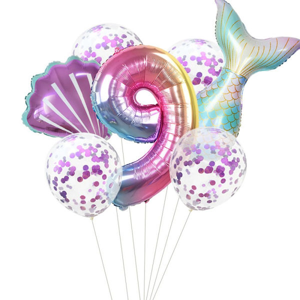 7 stk/parti Havfruehaleballonnummer folieballoner 7 7 7