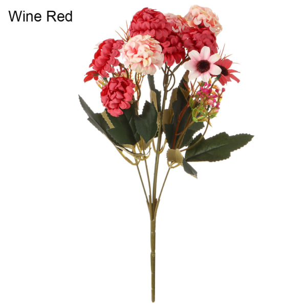 15 Blommor Artificiell Hortensia Silk Daisy VINRÖTT wine red