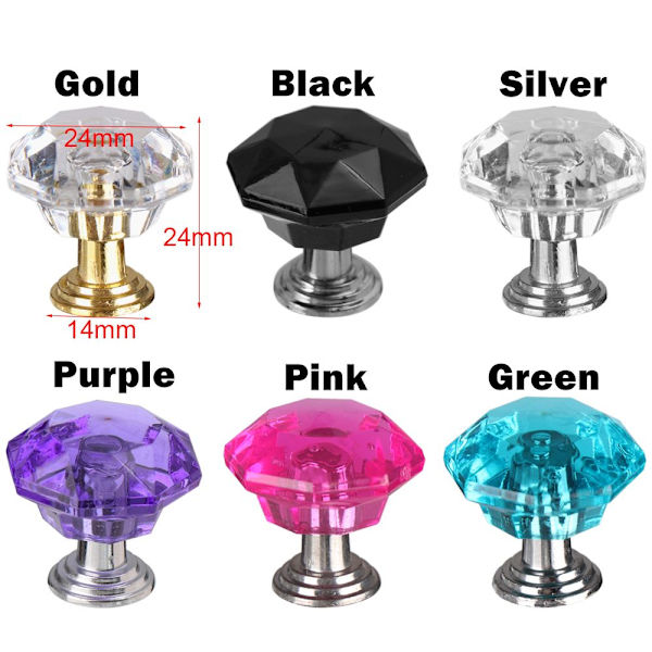 5 STK Diamond Shape Trekk Håndtak Krystallglass Knotter Skap black
