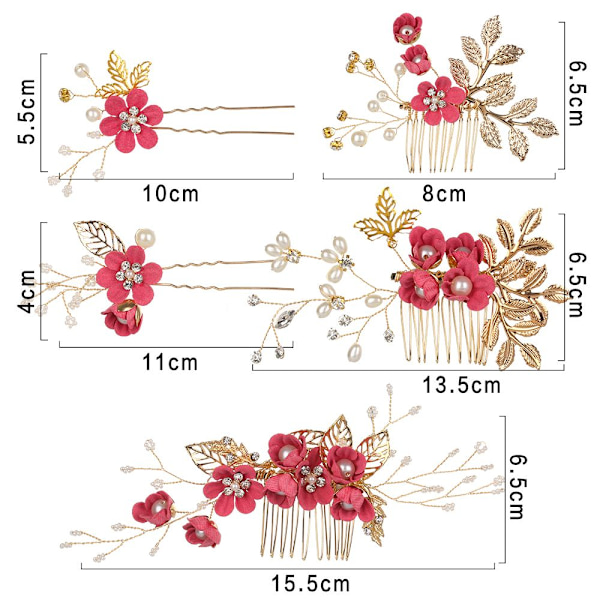 Hårkammar Blomma Hårnål Brudklämmor ROSE RED 4 rose red 4