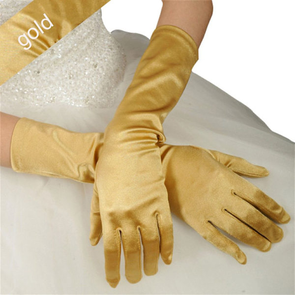 Finger Långa Handskar Handled Stretch Satin GULD gold