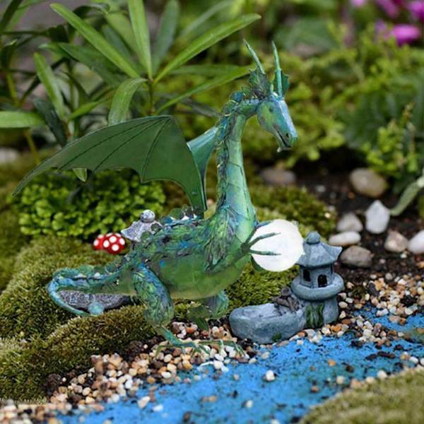 Flying Dragon Statue Holder Lysende Ball RØD red