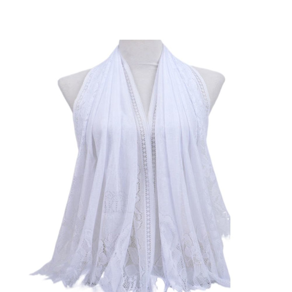 Hijab Shawl Scarf Ontto tupsuhuivi VALKOINEN White
