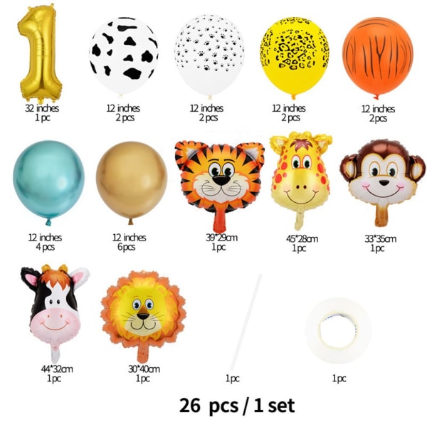 26 stk Jungle Safari Animal Folie Ballong Safari Jungle Party C