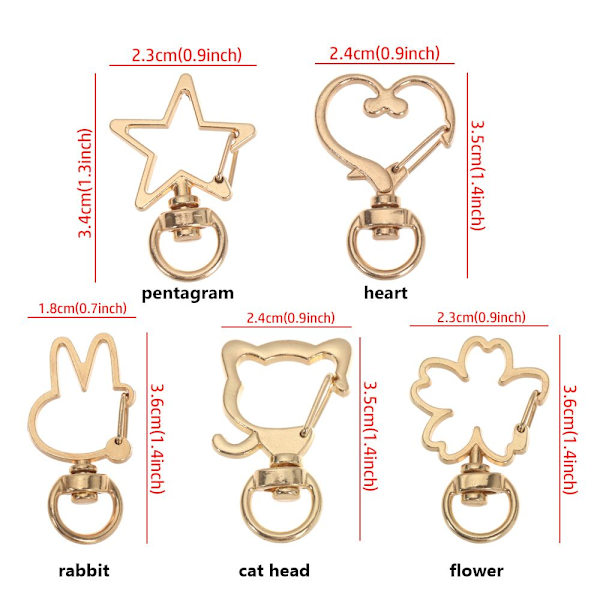 5 stk Snap Hook Trigger Clips Spenner ROSE GULL HJERTE rose gold