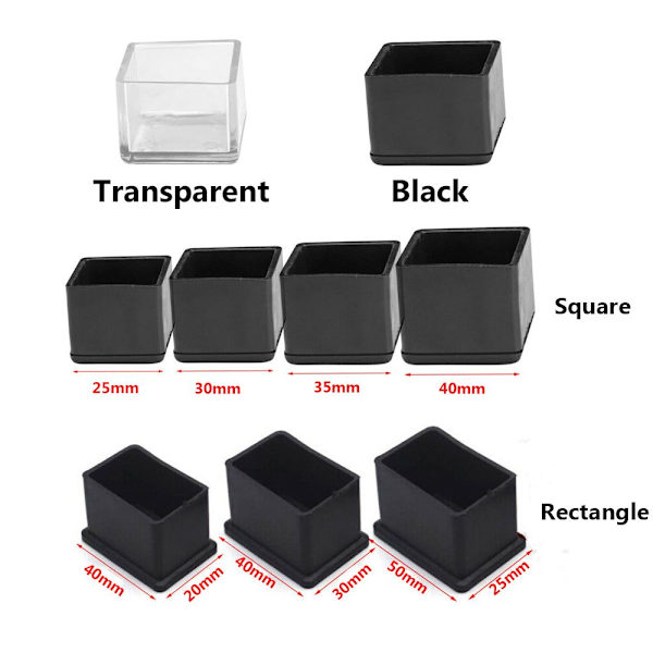 8stk Stolebenkapper Møbelfødder Silikonepuder TRANSPARANT Transparent Rectangle-30X40mm