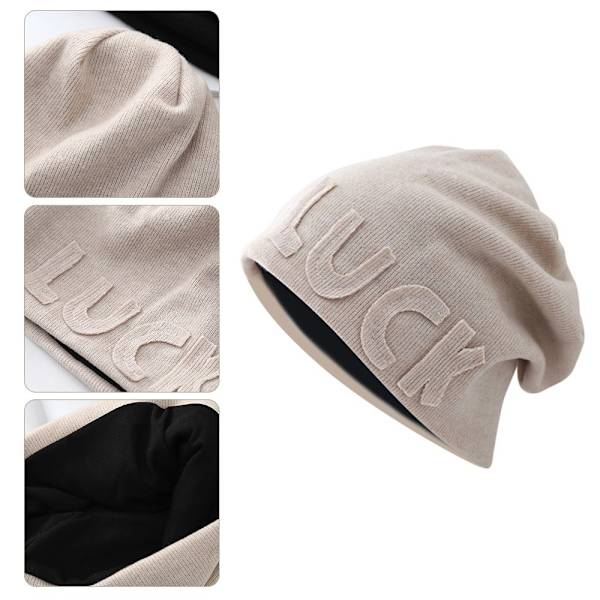 Strikkede Fleece Beanies Vinter Efterår Huer BEIGE Beige