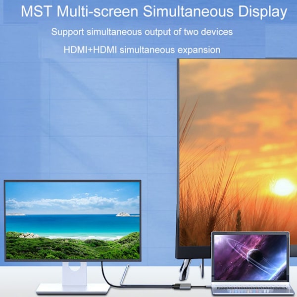 USB C Hub Type-C til dobbelt HDMI-dockingstation