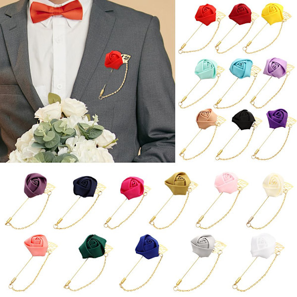 Rose Flower Broche Brudgum Boutonniere VIT White