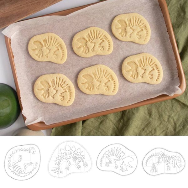 4 stk Skull Dinosaur Cookie Pregeform Kjeksform