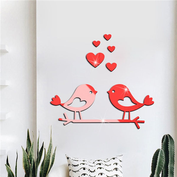 Branch Bird Mirror Wall Stickers Mural Sticker SØLV silver