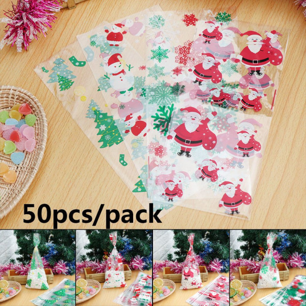 50 stk Xmas Godteriposer Plast Baking Emballasje Snack Cookies Xmas Tree