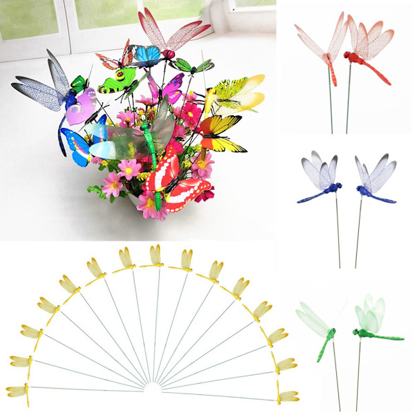 5/10 STK kunstig guldsmede-simuleringssommerfugl med stilk blue 10PCS Dragonfly