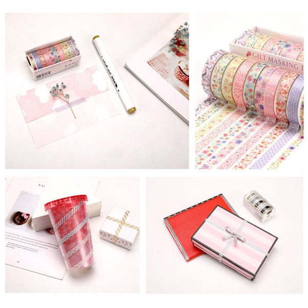 10 rullaa/ set Washi Tape koristetarrat MUSTA MUSTA BLACK