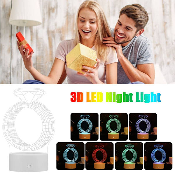 3D LED-ljus Diamantring 4 4 4