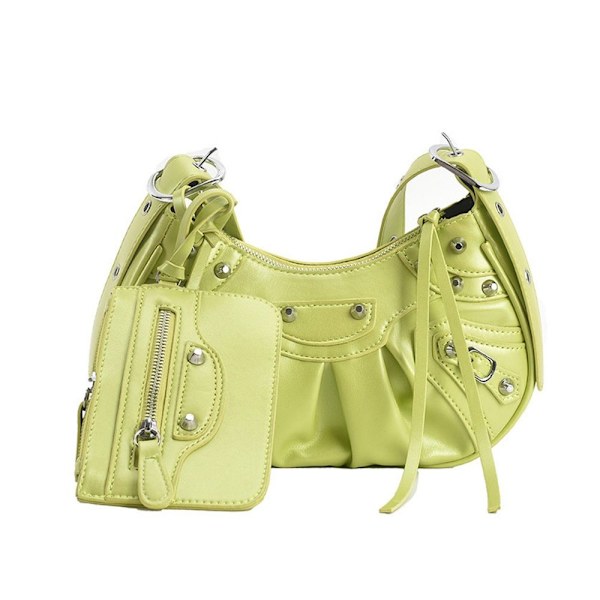 PU-lädernit dubbad axelväska Designer Crossbody-väska Light green