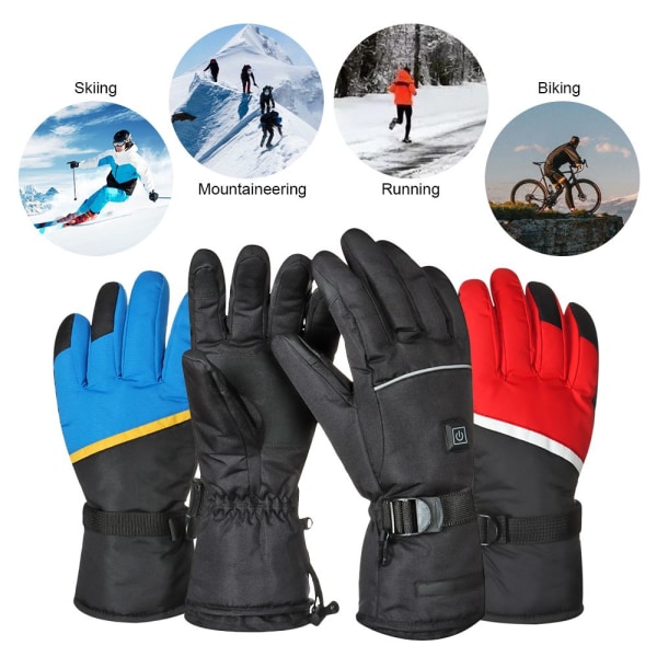 1 par Skidhandskar Electric Thermal SVARTUPPVÄRMDA HANDSKAR Black-Heated Gloves