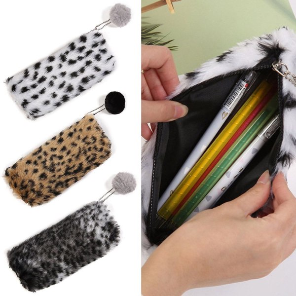 Leopard Print Pehmokynälaukku Hiuspallokynäsäilytyspussi Black