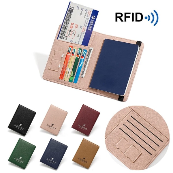 RFID-läderpassväska Passhållare BRUN Brown