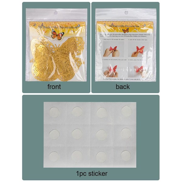 12 STK/Pakke 3D Butterfly Stickers Hule Butterflies Decals GULD gold Style 1-Style 1