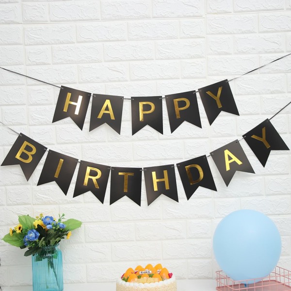 Punting Banner Hanging String liput Kultakirjaimet MUSTA black