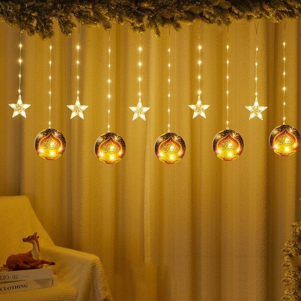 Eid Mubarak dekorasjon Star Moon Led Gardin Garland String Style 6