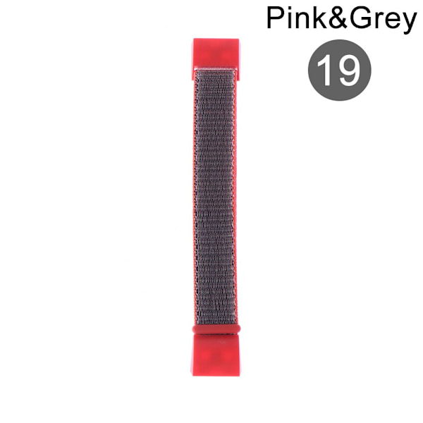 Watch Band Nylon Loop Strap Armband 19-ROSA&GRÅ 19-Pink&Grey