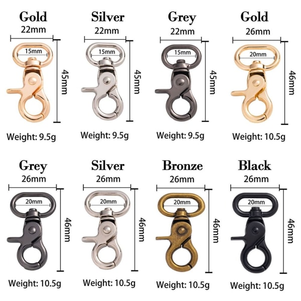 5 st Löstagbara Snap Hook Trigger Clips GRÅ 15MM Grey 15mm