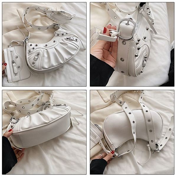 PU-lädernit dubbad axelväska Designer Crossbody-väska White