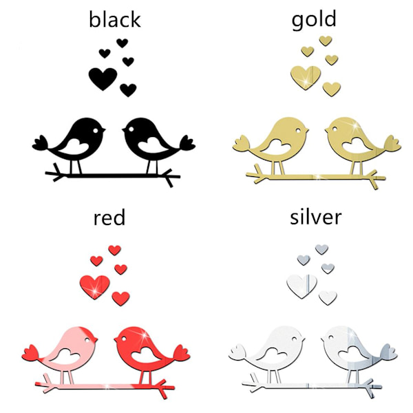 Branch Bird Mirror Wall Stickers Mural Sticker SØLV silver