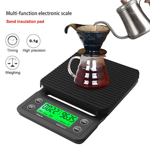 Dryp kaffevægt Elektronisk digital køkkenvægt SORT 5KG Black 5kg 0.1g