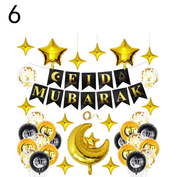 Eid Mubarak ballongballonger och tillbehör 6 6 6