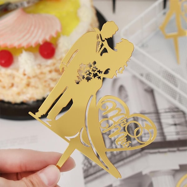 Cake Topper Akryl Decor Bride Groom Mrs Mrs GOLD B gold