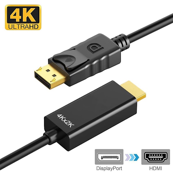 1,8m Kabelomformer DP til HDMI hann til hann SVART 1080P Black 1080P