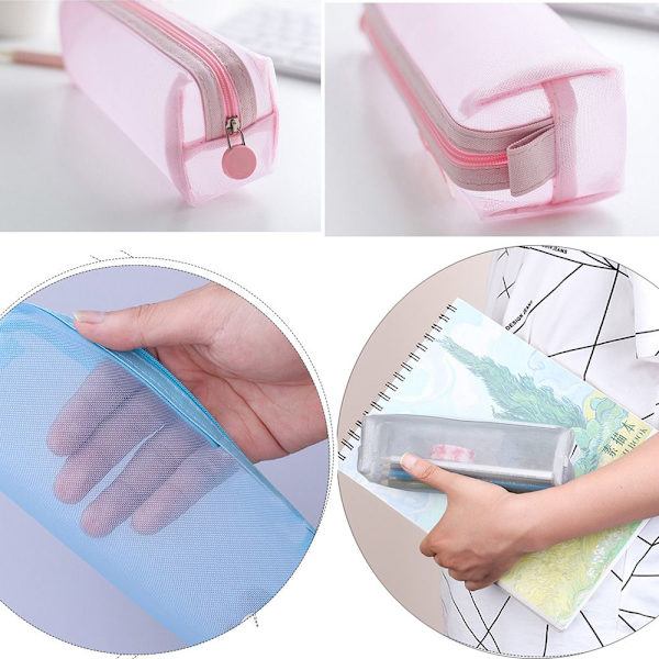Glidelås Blyantveske Mesh Pen Bag Kosmetisk oppbevaring CERULEAN cerulean