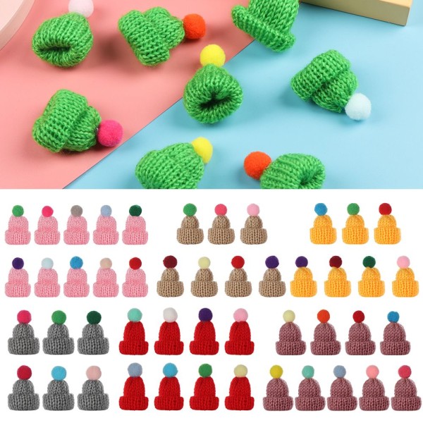 10stk Strikket hårballlue Kreative luer RØD 10STK Red 10pcs
