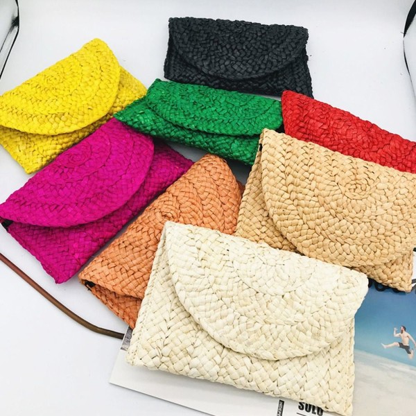 Corn Fur Woven Bag Square Clutch Bags ROSE rose