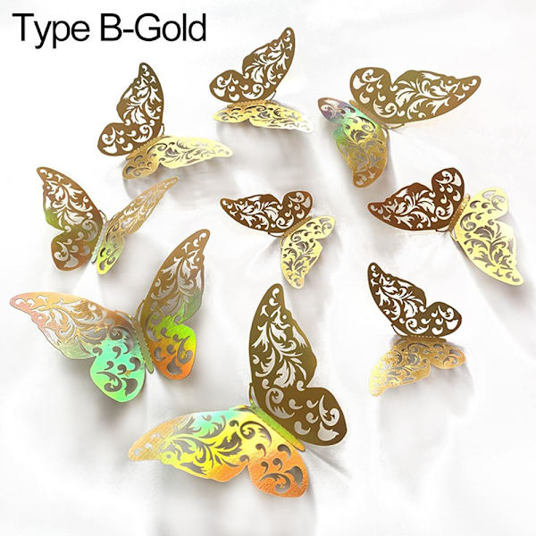 12 kpl / Set 3D Butterfly Tarrat Seinätarrat GOLD BB gold B-B