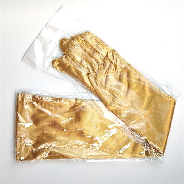 Finger Långa Handskar Handled Stretch Satin GULD gold