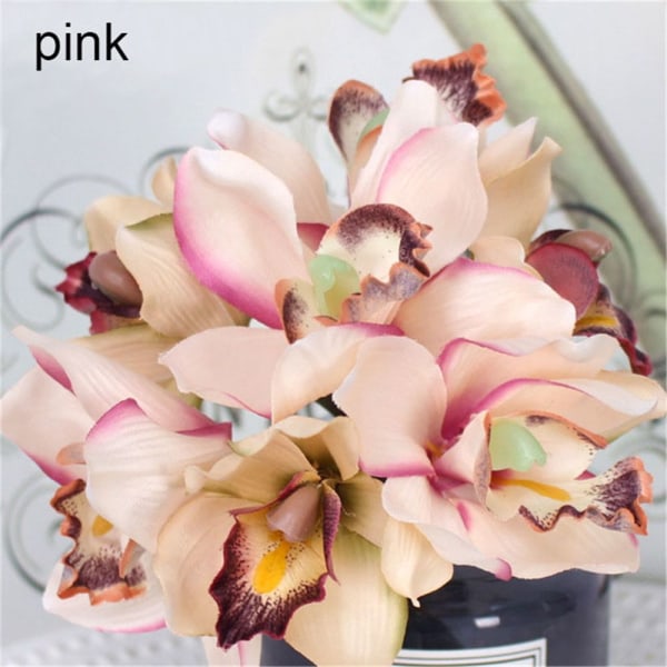 7 hoved kunstige blomster Silke Orchid Buket PINK pink