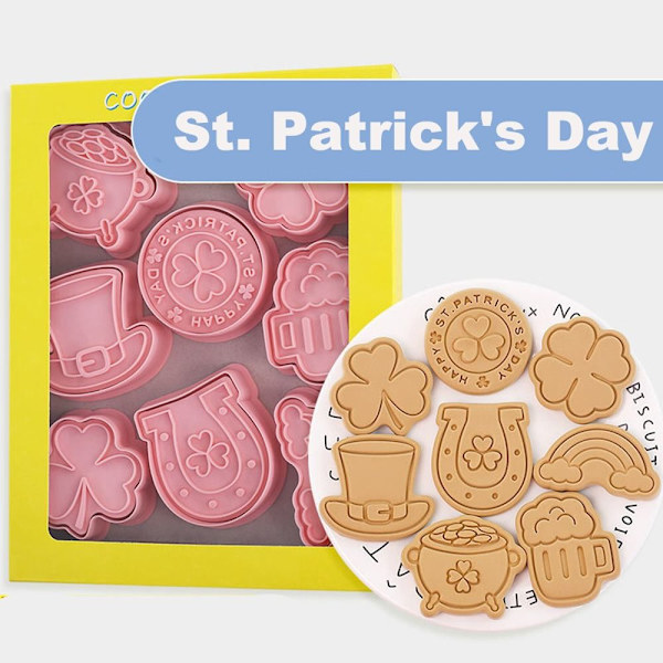 8 stk./sæt St. Patrick's Day kikseform Cookie Cutter