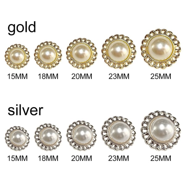 20st Metal Pearl Buttons Skjorta Buttons GULD 15MM20ST 20ST gold 15MM20pcs-20pcs