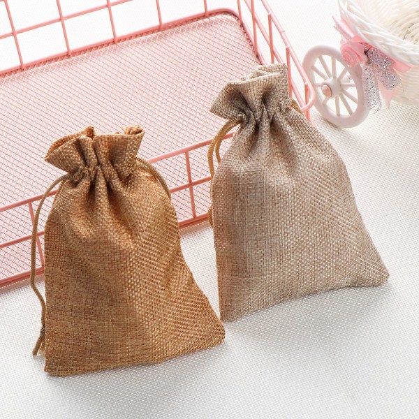 5 stk Jute Gaveposer Snørepose Candy Organizer BEIGE beige 13x18cm