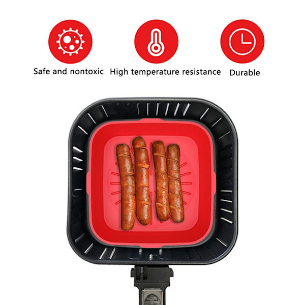 Sammenleggbar firkantet silikongryte For Air Fryer GRÅ grey