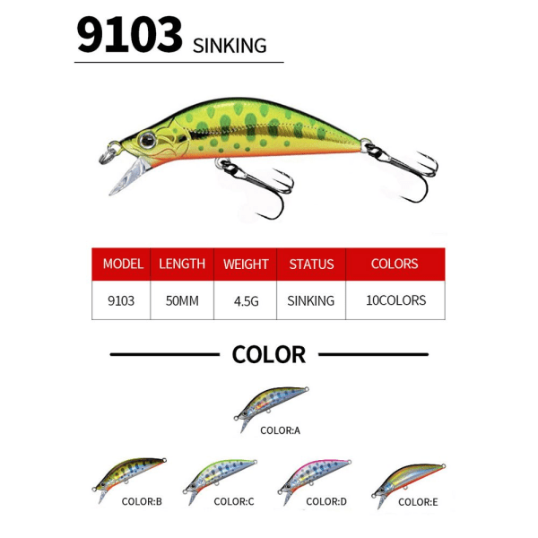 2st Sjunkande Minnow Baits Fiskkrokar E E E