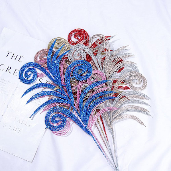 Jule Gull Powder Leaf Glitter Spiky Feather Leaf SØLV silver