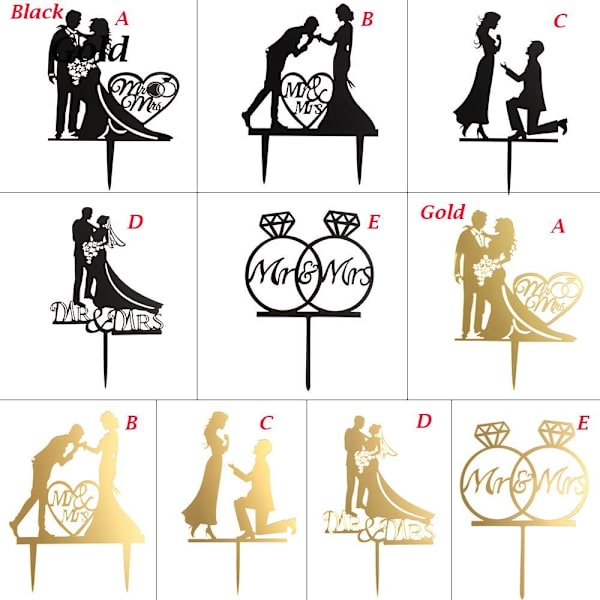 Cake Topper Akryl Dekor Brudgom Mrs Mrs BLACK B black