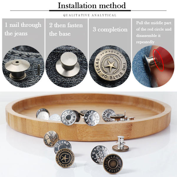 1/4 stk justerbare knapper metal nitteknapper 11-4 stk 11-4pcs