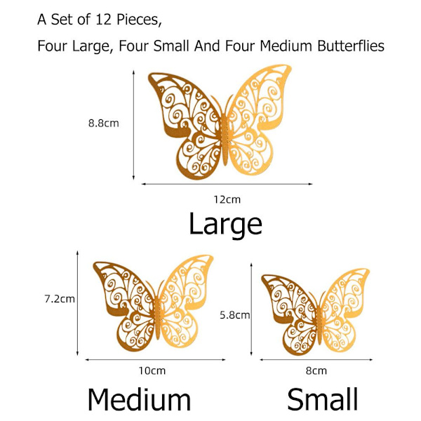 12 STK/Pakke 3D Butterfly Stickers Vægdekaler 12 STK/PACK606 606 12PCS/Pack606