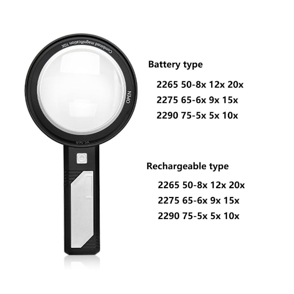 Valaistu suurennuslasi, valaistu suurennuslasi 2275 65 2275 65 rechargeable